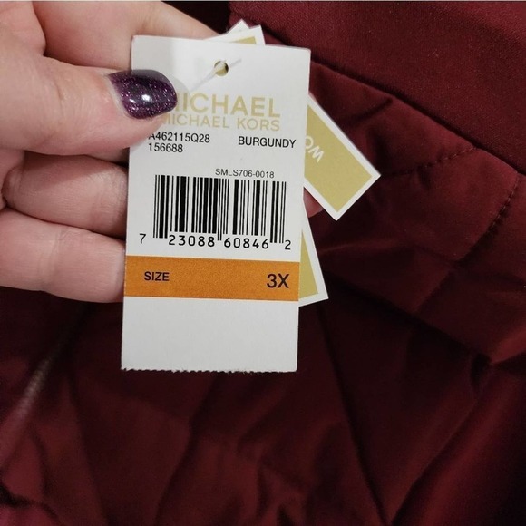 Michael Kors burgundy and gold long puffer coat faux fur trim plus size 3X NEW!! - Picture 5 of 10